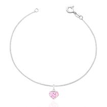 Pulseira Veneziana Ponto Luz Coração Infantil Prata Lei 925