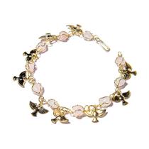 Pulseira Verão Pedra Quartzo Rosa Gaiola Dourado Passarinho