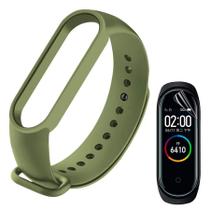 Pulseira Verde-Militar Silicone Compatível Xiaomi Mi Band 6 + Película de Gel