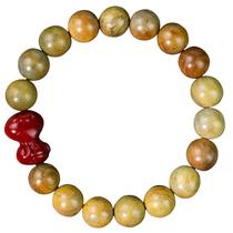Pulseira verde Santos Wood Bead 10mm com cobra vermelha esculpida Pulseira verde Santos Wood Bead 10mm com cobra vermelha esculpida