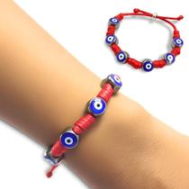 Pulseira Vermelha 7 Nós Proteção Kabbalah - Modelo Exclusivo Alta Qualidade - Olho Grego