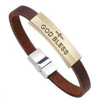 Pulseira Vintage Cross para homens em couro genuíno de 7 cm de diâmetro Pulseira Vintage Cross para homens em couro genuíno de 7 cm de diâmetro