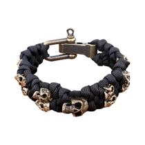 Pulseira Vintage De Paracord Com Caveira Para Homens, Ajustável, Joia Trançada Gótica Com Esqueleto,