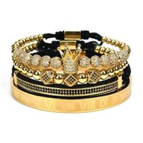Pulseira WFYOU Imperial Crown em ouro 18kt CZ Beads para homens