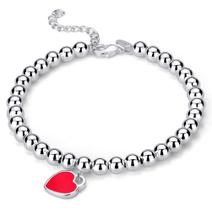 Pulseira WOIWO Faux S925 Silver Bead Enamel Peach para mulheres Pulseira WOIWO Faux S925 Silver Bead Enamel Peach para mulheres