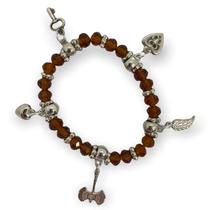 Pulseira Xango Marron Penduricalhos Cristal E Silicone Pulseira Xango Marron Penduricalhos Cristal E Silicone