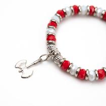 Pulseira Xangó Vermelho e Branco Machado Cristal e Silicone