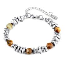 Pulseira Yellow Tiger Eye Stone em aço inoxidável 18g unissex Pulseira Yellow Tiger Eye Stone em aço inoxidável 18g unissex