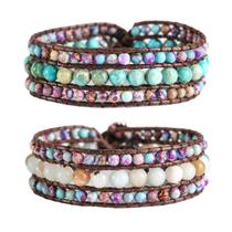 Pulseira YGLINE Boho feita à mão com miçangas de pedra natural, envoltório de 3 fileiras de largura