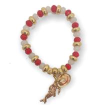 Pulseira Zé Pelintra dourada chapéu cristal vermelho e branco com silicone e pingente