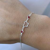 Pulseira Zircônia Rosa e Borboleta Prata 925 Maciça Original