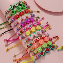 Pulseiras ajustáveis coloridas de argila de polímero de frutas de verão de 12 peças para meninas