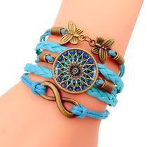 Pulseiras Boho Chic Conjunto Kit Mix Flor de Lótus Cor Azul -