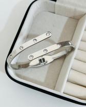 Pulseiras braceletes aço inoxidável cravejada com zircônias