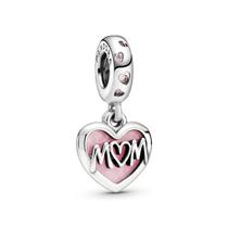 Pulseiras Charm Pandora Mom Script Heart Dangle for Moments