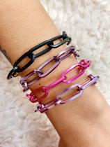 Pulseiras coloridas banhados elos quadrados tendência Barbie Core Pulseiras coloridas banhados elos quadrados tendência Barbie Core