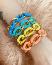 Pulseiras coloridas Tons pastéis pulseiras de acrílico detalhes em dourado
