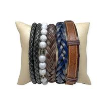 Pulseiras Coragem Masculinas De Couro Kit C/5