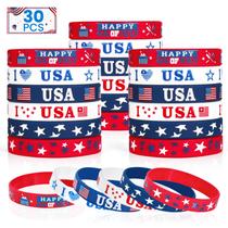 Pulseiras de borracha Genuvi 4 de julho, bandeira patriótica dos EUA x30 Pulseiras de borracha Genuvi 4 de julho, bandeira patriótica dos EUA x30
