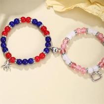 Pulseiras De Casal Com Pingente Em Forma De Coração De Gato Aranha, Elásticas, Presentes De Joias Da