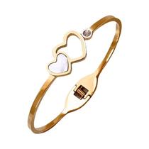 Pulseiras De Casal Em Aço Inoxidável Com Duplo Coração E Flor De Abelha, Joias Da Moda Para