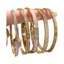 Pulseiras De Casal Em Ouro, Prata E Aço Titânio Com Zircônia Incrustada, Braceletes De Aço