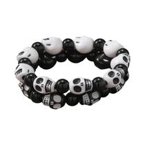 Pulseiras De Caveira Gótica Punk Para Mulheres E Homens, Feitas À Mão, Joias Elásticas De Hip Hop