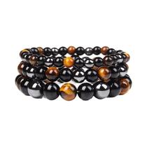 Pulseiras De Contas De Obsidiana Negra, Hematita E Olho De Tigre Para Homens E Mulheres, Joias Pulseiras De Contas De Obsidiana Negra, Hematita E Olho De Tigre Para Homens E Mulheres, Joias
