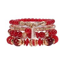 Pulseiras De Contas Elásticas Boêmias Femininas Com Pingente E Braceletes Empilháveis