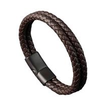 Pulseiras De Corda Trançada De Couro Para Homens, Aço Inoxidável, Jóias Da Moda