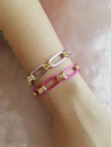 Pulseiras de correntes Coloridas detalhe em elos duplos banhados tendência Barbie Core Pulseiras de correntes Coloridas detalhe em elos duplos banhados tendência Barbie Core