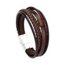 Pulseiras De Couro De Aço Inoxidável Masculinas Corda Trançada Multicamadas 21cm Joias Masculinas Da