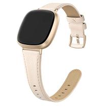 Pulseiras de couro genuíno para Fitbit Sense/Versa 3 - com fivela preta e marrom