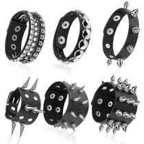 Pulseiras de couro punk cravejado Hicarer para homens e mulheres Pulseiras de couro punk cravejado Hicarer para homens e mulheres