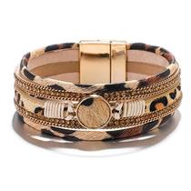 Pulseiras de envoltório de leopardo para mulheres multicamadas wide cheetah impressão cuff bangle mulheres