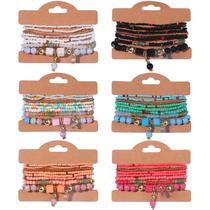 Pulseiras de miçangas Giovanchi para mulheres, 6 conjuntos de estilo boêmio Pulseiras de miçangas Giovanchi para mulheres, 6 conjuntos de estilo boêmio