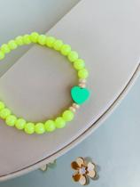 Pulseiras de miçangas neon colorida amarelo com coração