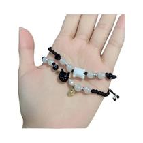 Pulseiras De Obsidiana E Pedra Da Lua Natural Para Casais, Joias Minimalistas Feitas À Mão,