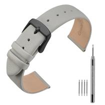 Pulseiras de relógio ANNEFIT em couro de bezerro de 18 mm com fivela preta