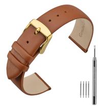 Pulseiras de relógio ANNEFIT em couro de bezerro de 20 mm com fivela dourada