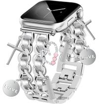 Pulseiras de relógio Newlibery Silver Metal para Apple Watch Feminino Pulseiras de relógio Newlibery Silver Metal para Apple Watch Feminino
