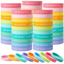 Pulseiras de silicone inspiradoras KUCLIN de 100 peças para estudantes, citações motivacionais, pulseiras de borracha para crianças, estudantes, presentes de volta às aulas (cores frescas)