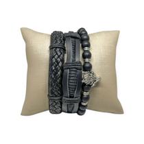 Pulseiras Edson & Hudson Masculinas De Couro Kit C/3 Rústica