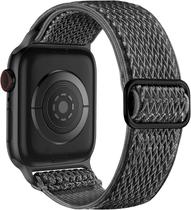 Pulseiras elásticas de nylon com laço solo compatíveis com Apple Watch 45 mm 44 mm 42 mm 41 mm 40 mm 38 mm mulheres homens, macio ajustável solo loop esportivo pulseira de reposição para iWatch SE Series 7 6 5 4 3 2 1 cinza escuro