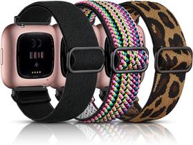 Pulseiras Elásticas para Fitbit Versa 2/Versa/Lite (3 Unidades) - Cores: Preto Leopardo, Amarelo e Colorido