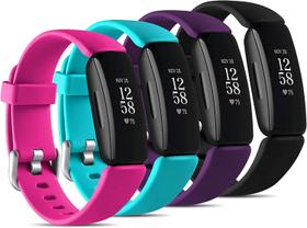 Pulseiras esportivas Fitbit Inspire 2, pacote com 4, grandes pretas/ameixa/azul/rosa
