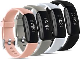 Pulseiras Esportivas para Fitbit Inspire 2 (4 Unidades) - Silicone à Prova d'Água - Preto, Cinza, Rosa e Branco