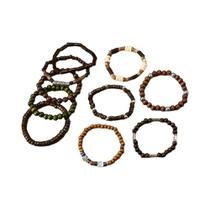Pulseiras Étnicas Boêmias Masculinas Com Contas 10pcs Vintage Multi Camadas De Contas De Madeira