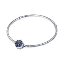 Pulseiras Femininas Em Prata Esterlina 925 17-20CM Corrente De Cobra Clássica Com Zircônia Azul DIY