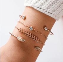 Pulseiras Femininas Folheado A Ouro 18k - Kit C/ 4 Unidades Pulseiras Femininas Folheado A Ouro 18k - Kit C/ 4 Unidades